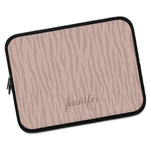 Nude Pink Zebra Custom Name Laptop Sleeve