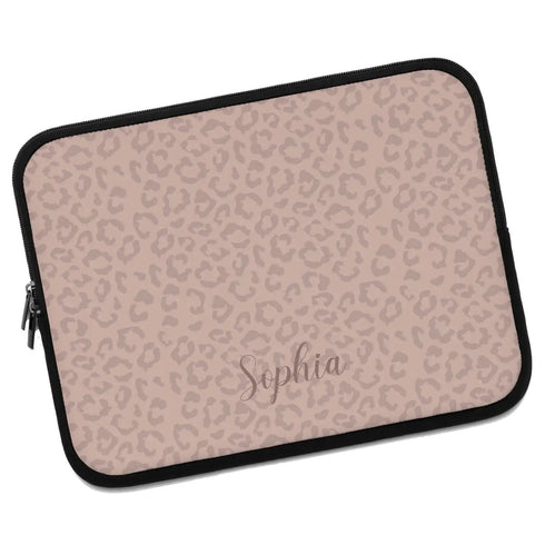 Nude Pink Leopard Custom Name Laptop Sleeve
