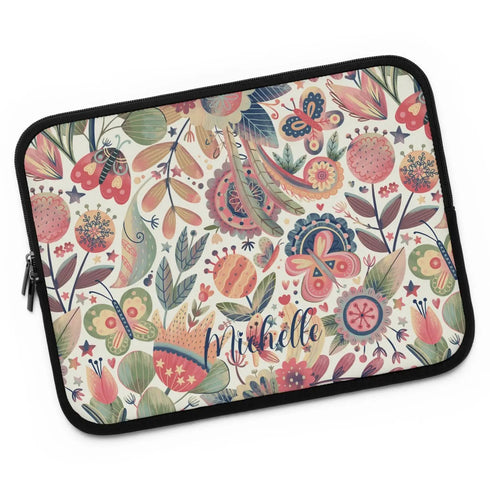 Floral Butterflies Custom Name Laptop Sleeve