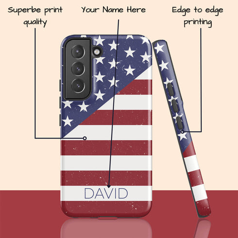 Diagonal American Flag Custom Name Galaxy Case