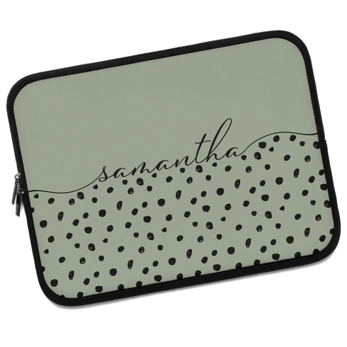 Spotted Dots Custom Calligraphy Name Laptop Sleeve