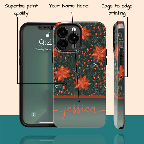 Christmas Flowers Custom Name iPhone Case