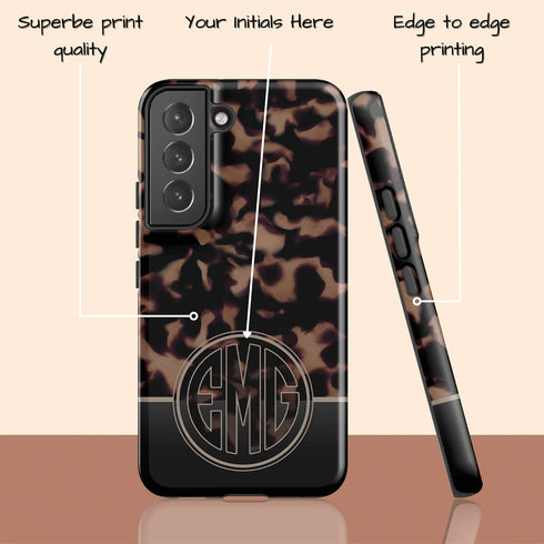 Dark Tortoiseshell Round Monogram Galaxy Case