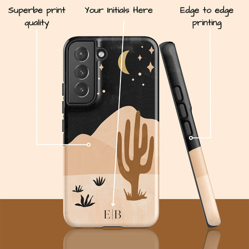 Cactus in Desert Night Landscape Custom Initials Galaxy Case