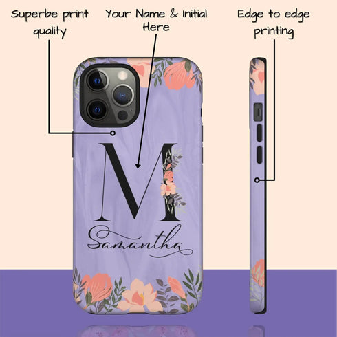 Floral Purple Monogram Custom Name iPhone Case