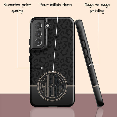 Dark Leopard Round Monogram Galaxy Case