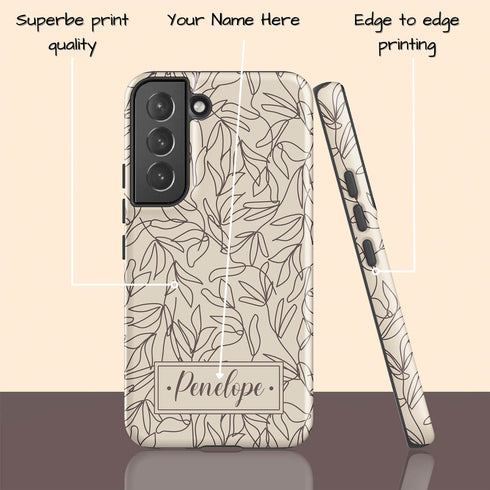 Boho Line Art Flowers Custom Name Galaxy Case
