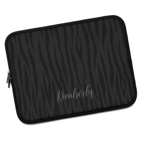 Dark Zebra Custom Name Laptop Sleeve
