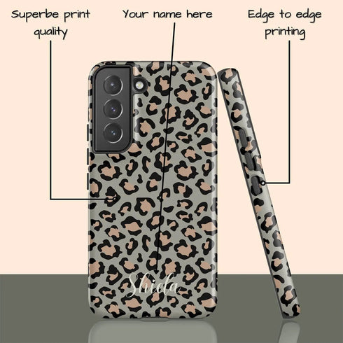 Custom Name Grey & Peach Leopard Galaxy Case