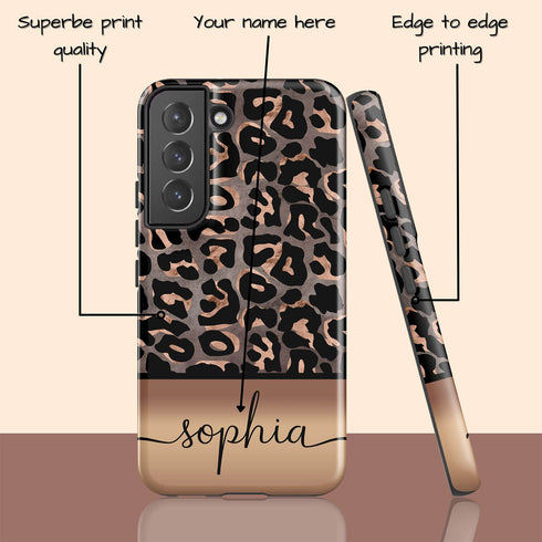 Wild Metallic Leopard Custom Name Galaxy Case - Grey