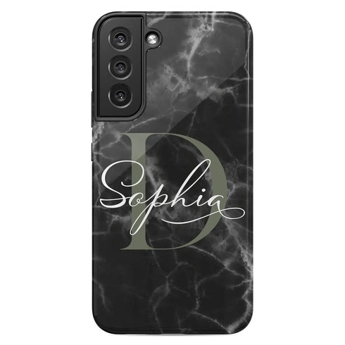 Monogram Personalized Black Marble Galaxy Case