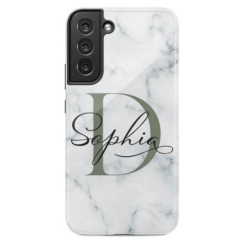 Monogram Personalized White Marble Galaxy Case