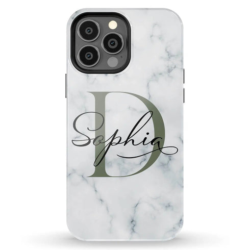 Monogram Personalized White Marble iPhone Case
