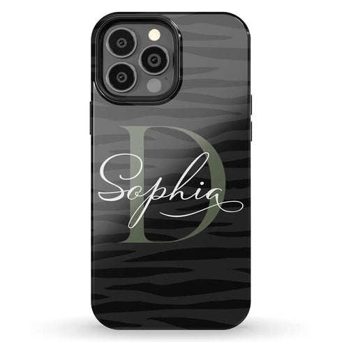 Monogram Personalized Dark Zebra iPhone Case