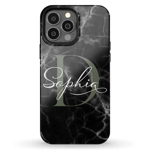 Monogram Personalized Black Marble iPhone Case