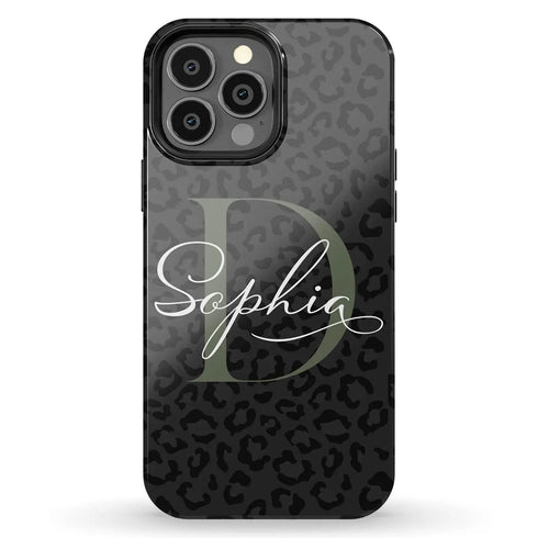 Monogram Personalized Dark Leopard iPhone Case