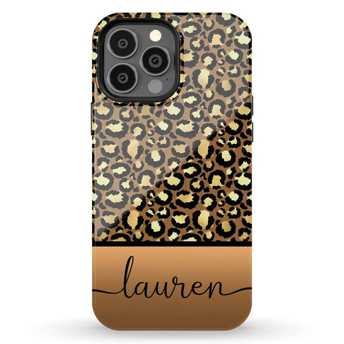 Golden Leopard Personalized Name iPhone Case