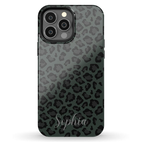 Dark Leopard Custom Name iPhone Case