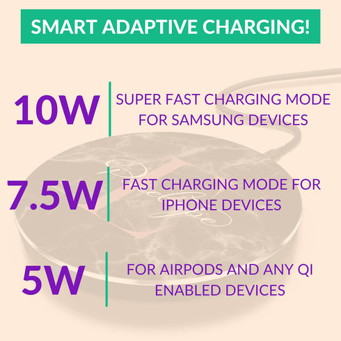 Monogram Personalized Black Marble Wireless Charger Pad