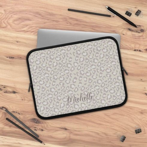 Nude Leopard Custom Name Laptop Sleeve