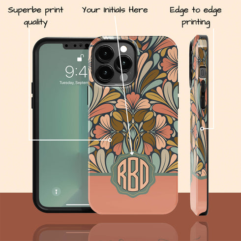 Boho Folk Art Floral Monogram iPhone Case