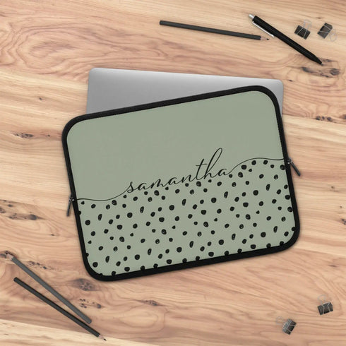 Spotted Dots Custom Calligraphy Name Laptop Sleeve