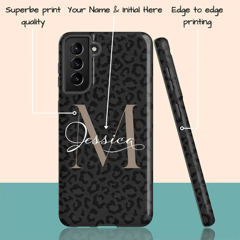 Monogram Personalized Dark Leopard Galaxy Case