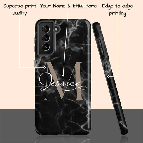 Monogram Personalized Black Marble Galaxy Case
