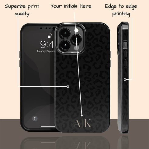 Black Leopard Custom Initials iPhone Case