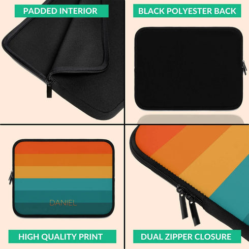 Orange Teal Rainbow Custom Name Laptop Sleeve