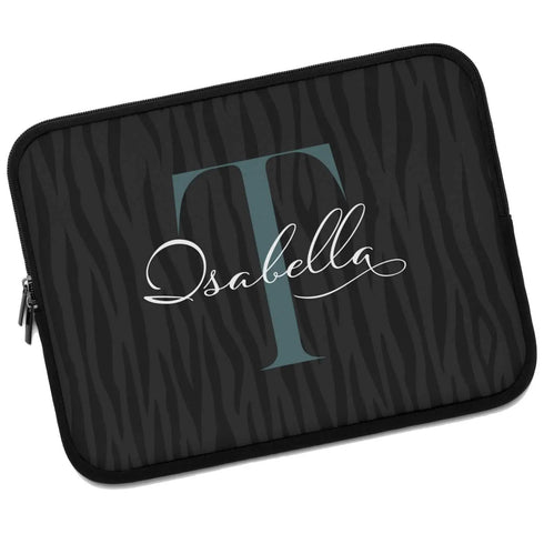Dark Zebra Monogram Name Laptop Sleeve