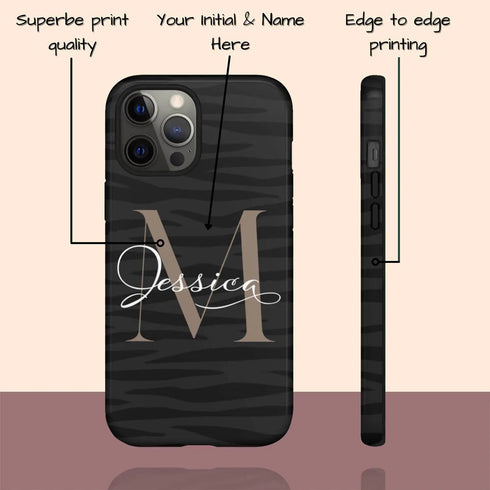 Monogram Personalized Dark Zebra iPhone Case