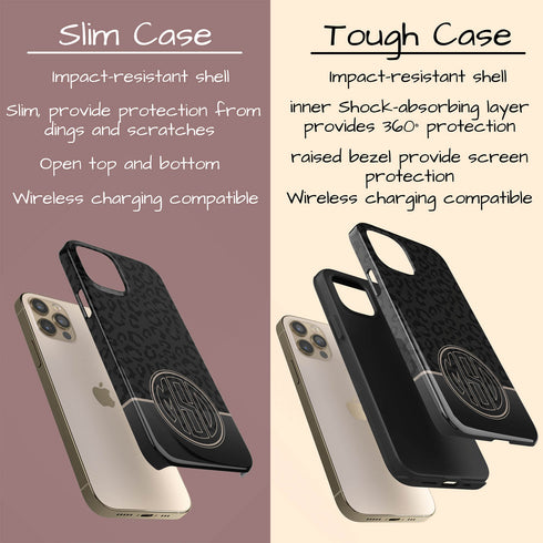 Dark Leopard Round Monogram iPhone Case