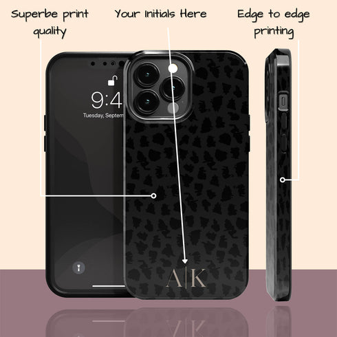 Dark Leopard Custom Initials iPhone Case