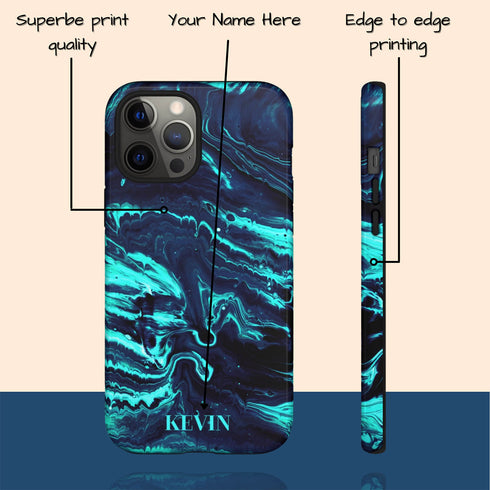 Turquoise Abstract Marble Custom Name iPhone Case