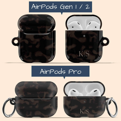 Dark Tortoiseshell Custom Initials AirPods Case