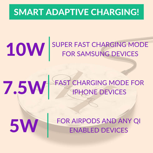 Monogram Personalized White Marble Wireless Charger Pad