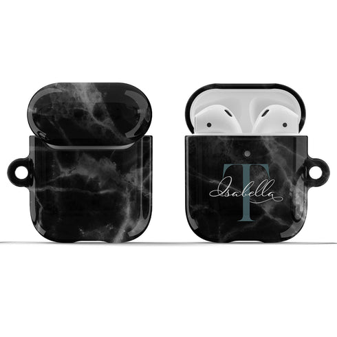 Monogram Personalized Black Marble AirPods Case