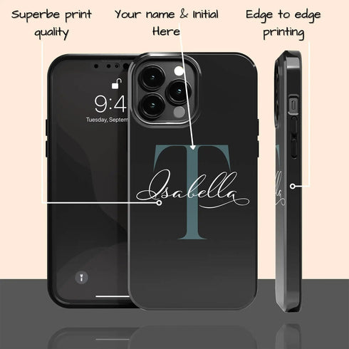 Monogram Personalized Solid Black iPhone Case