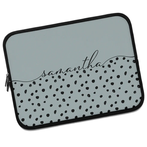 Spotted Dots Custom Calligraphy Name Laptop Sleeve