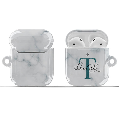 Monogram Personalized White Marble AirPods Case
