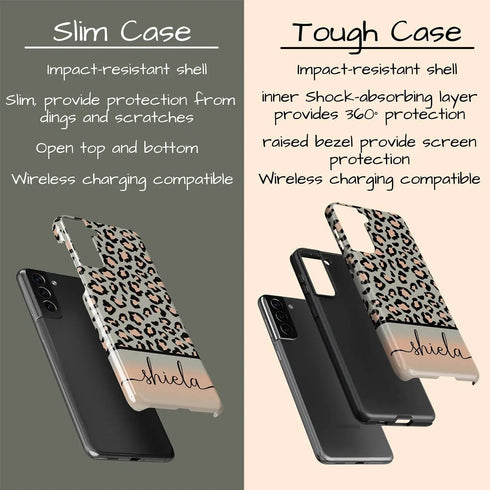 Grey & Peach Personalized Name Leopard Galaxy Case