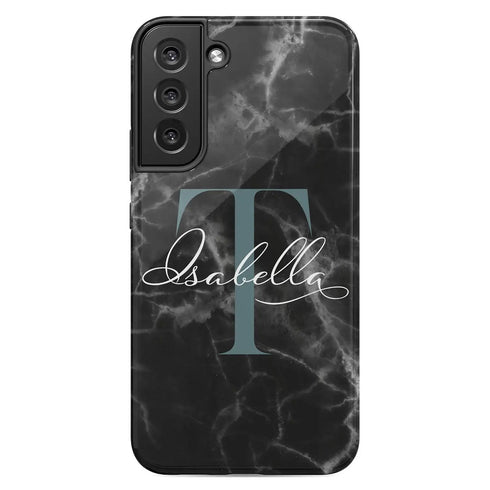 Monogram Personalized Black Marble Galaxy Case