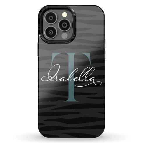 Monogram Personalized Dark Zebra iPhone Case