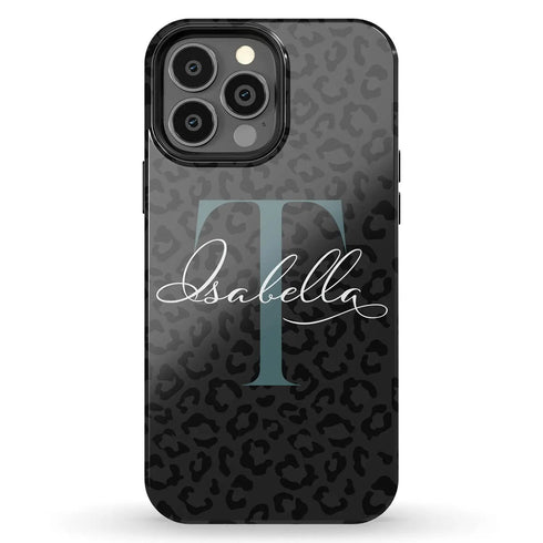Monogram Personalized Dark Leopard iPhone Case