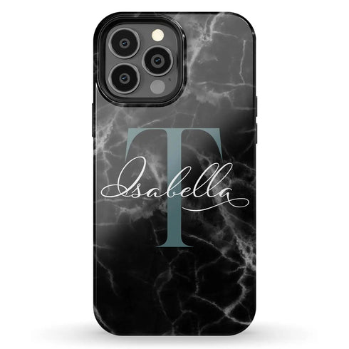 Monogram Personalized Black Marble iPhone Case