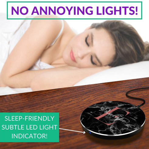 Monogram Personalized Black Marble Wireless Charger Pad