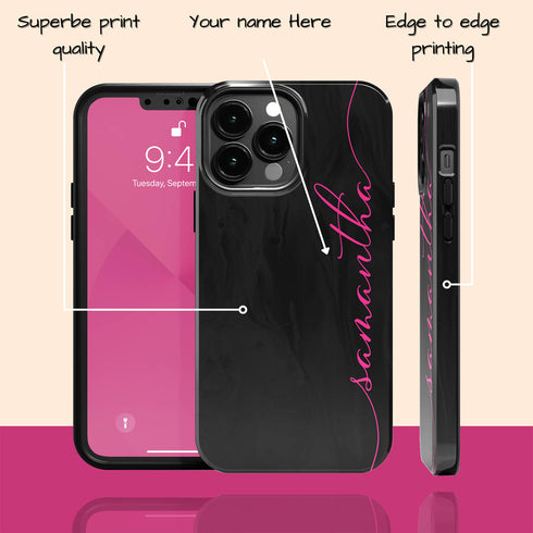 Personalized Name Calligraphy iPhone Case - Black & Hot Pink