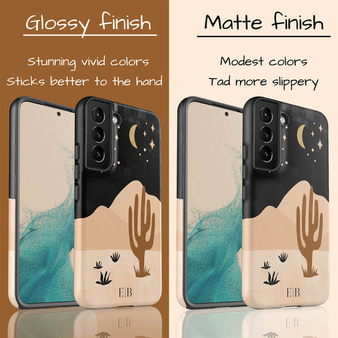 Cactus in Desert Night Landscape Custom Initials Galaxy Case