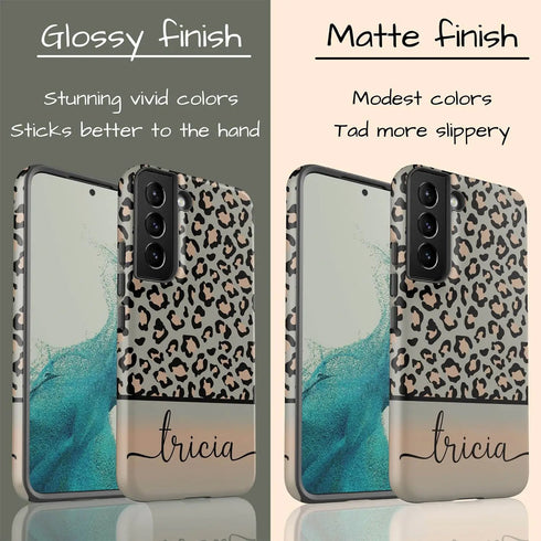 Grey & Peach Personalized Name Leopard Galaxy Case